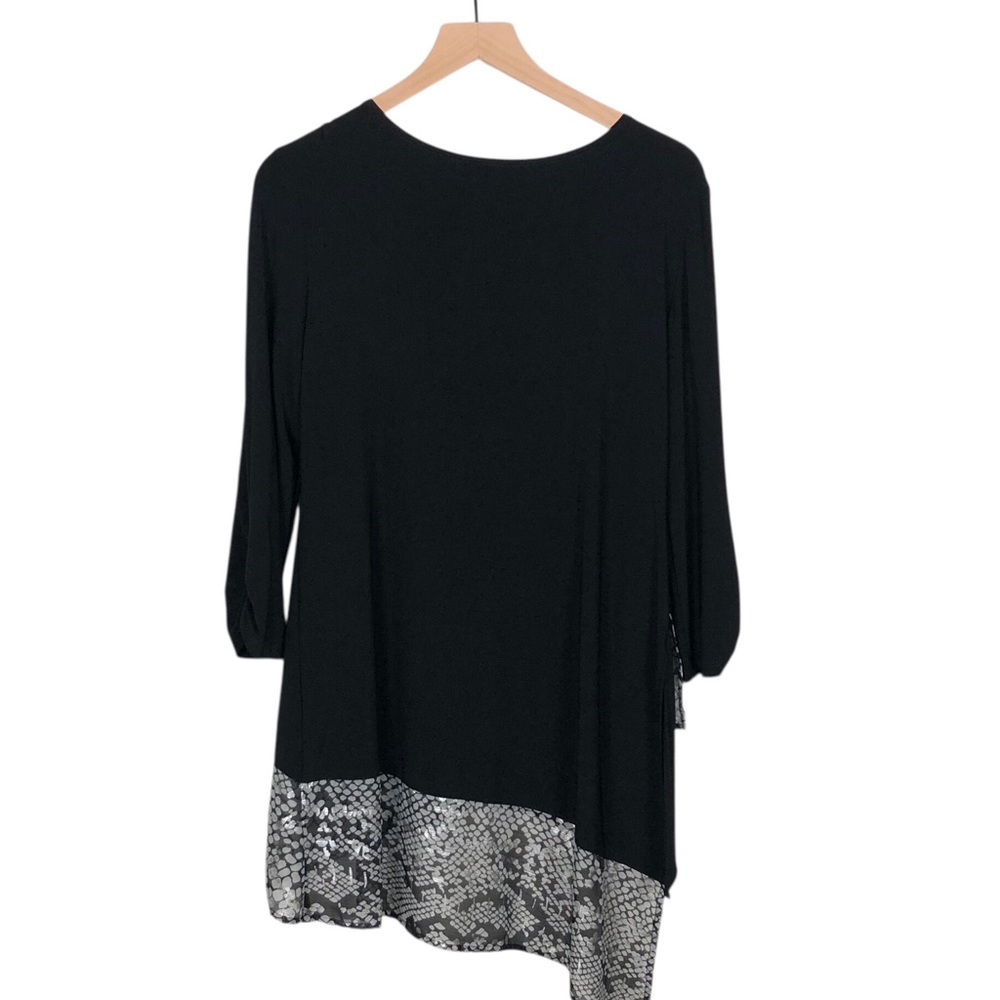 Joseph Ribkoff Black Knit Tunic Top Size 10 Asymmetrical - Picture 2 of 8